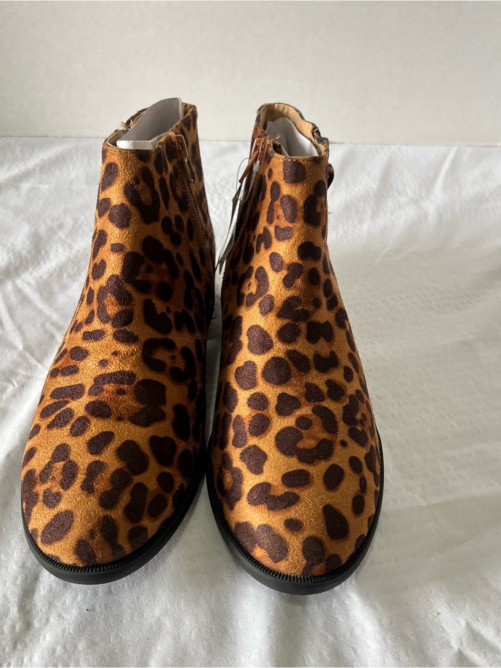 Time and Tru Faux Leopard Print Ankle Booties - Brown/Black